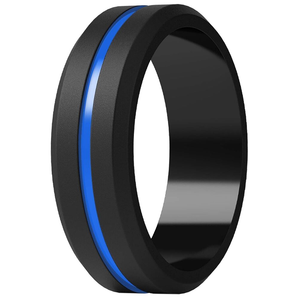 Silicone Wedding Rings for Men, Brushed Top Middle Engraved Line